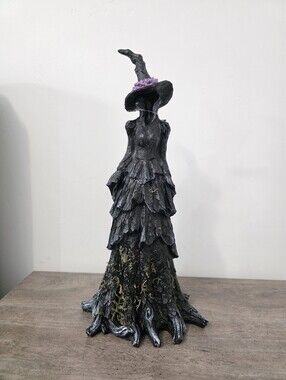 Tahari Tree Witch with Hat Black Moss Forest Mossy Garden Halloween Figurine